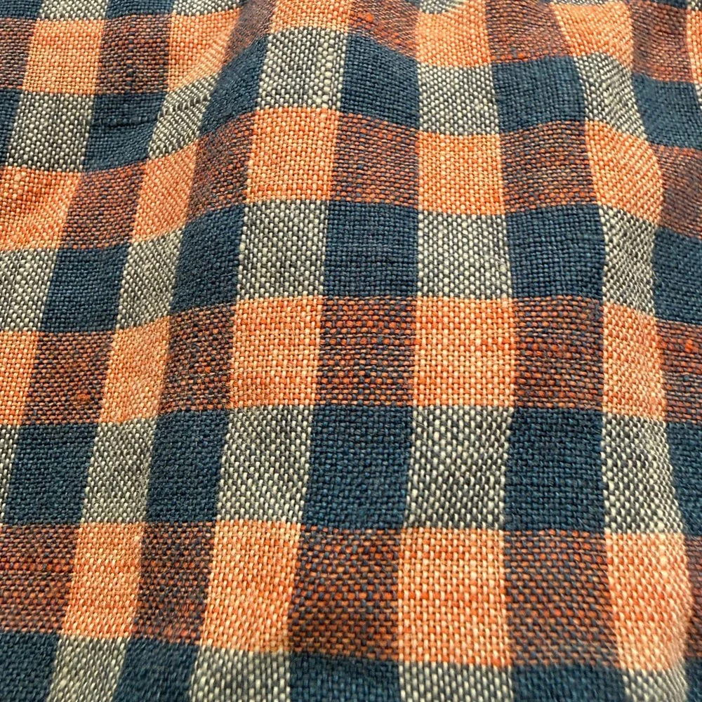 Banana Republic Camden Fit Shirt Mens Large‎ Orange Gingham 100% Linen Button Up